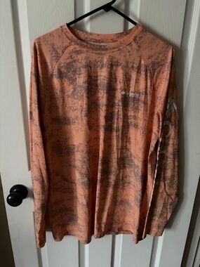 Columbia PFG Performance Fishing Gear Long Sleeve Shirt Peach / Gray Mens Large